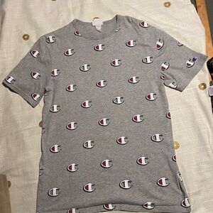 VTG Champion Gray Allover Logo Short-Sleeve Tee